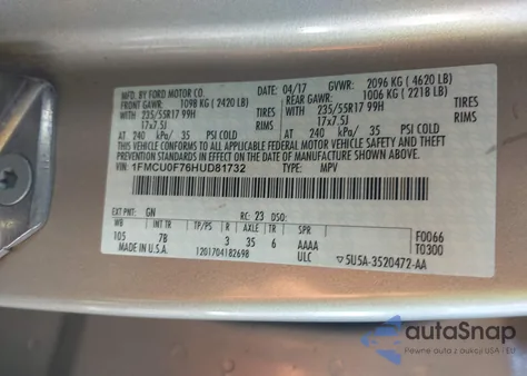 2017 Ford Escape S from USA, damaged, VIN 1FMCU0F76HUD81732